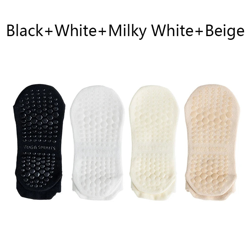 4 Pairs Non Slip Yoga Socks Women Cotton Low Cut Pilates Socks Gym Fitness Dance Sport Floor Short Grip Socks