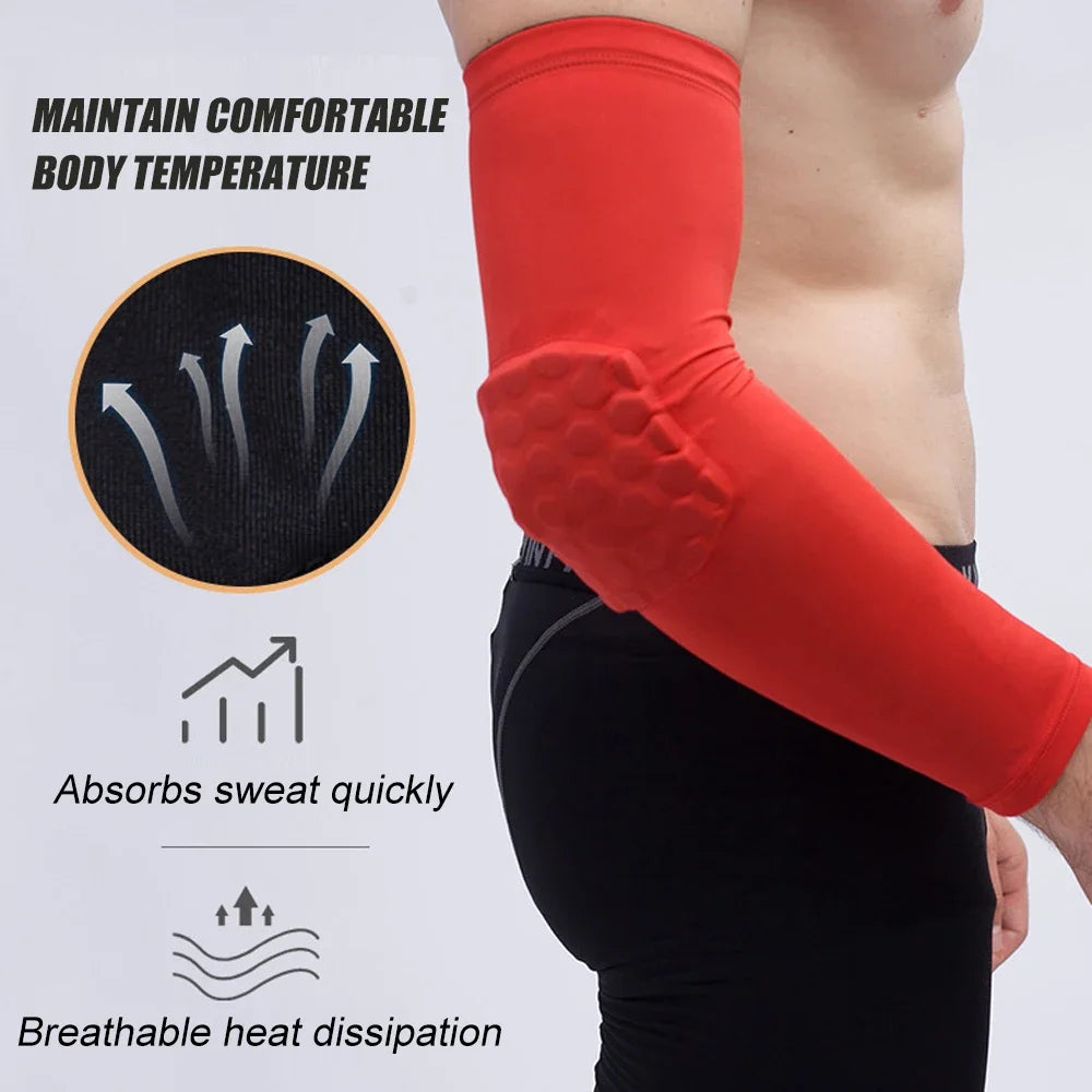 1PC Compression Arm Sleeve with Elbow Pad - Padded Crashproof Protection for Basketball Football - Youth & Adult (XS-XXL)