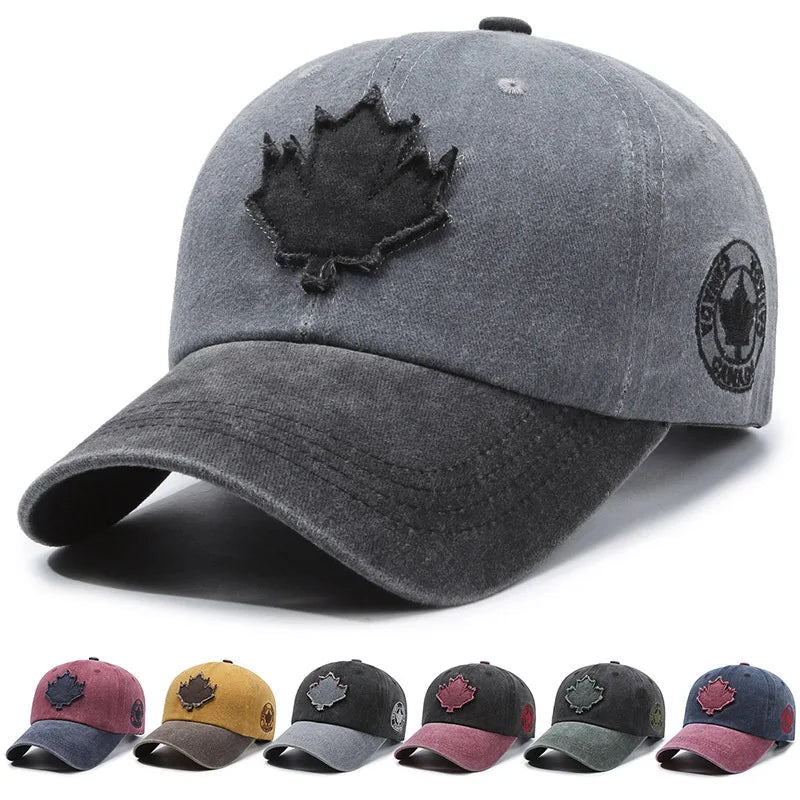 European and American Maple Leaf Retro Baseball Men and Women Washed Cotton Duck Tongue Spring Summer Outdoor Color Matching Hat