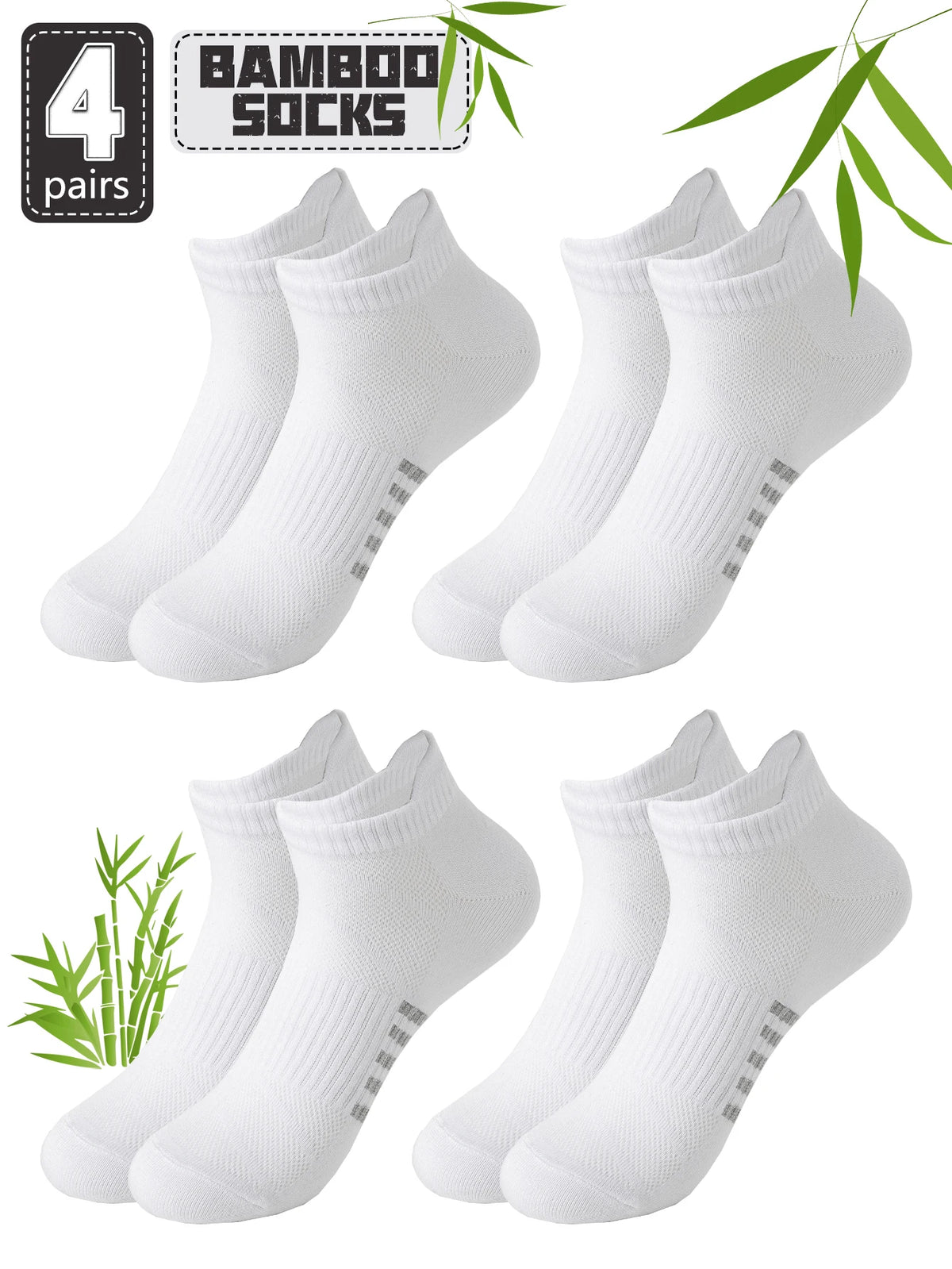 4 Pairs Women's Bamboo Fiber Short Socks Breathable Mesh Thin Summer Spring Pure Color Simple Design Casual Short Tube Socks