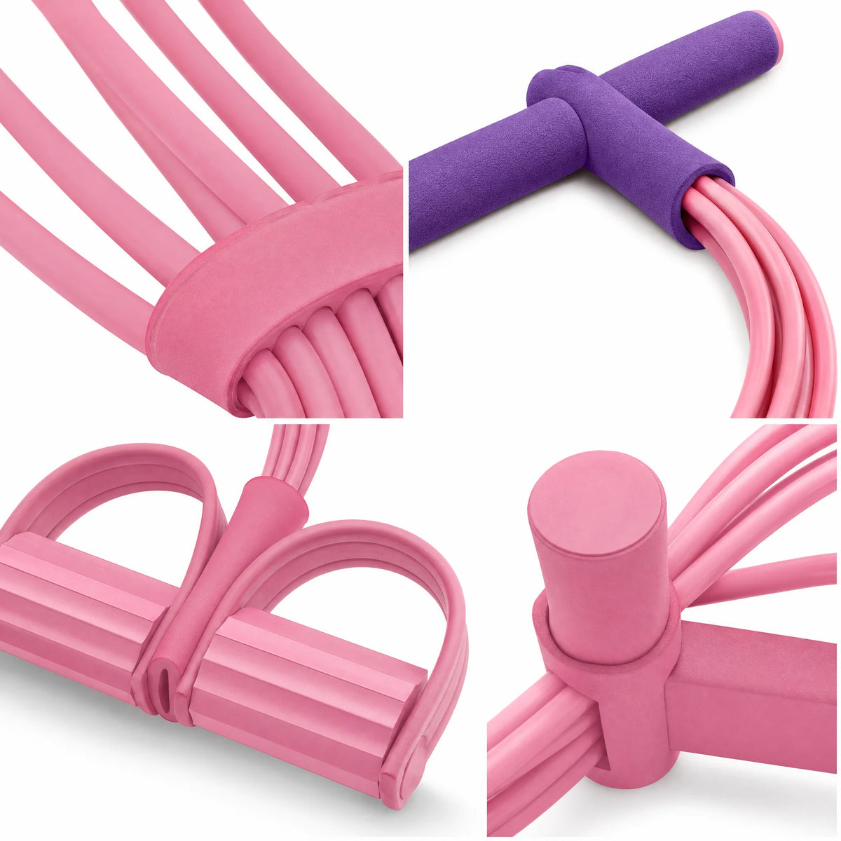 6-Tube Resistance Band Trainer Pink Sit Up Assistant Equipment Pedal Pull Rope Elastic Fitness Home Gym Leg Arm Waist Toning Exercise