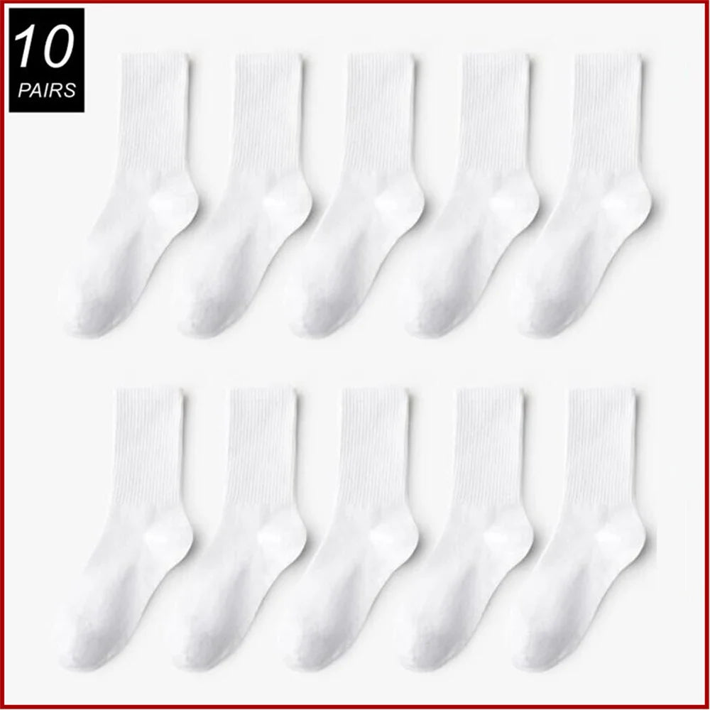 10 Pairs Men Socks Organic Cotton High Quality White Black Business Casual Spring Winter Socks Women Long/Short Tube Sox