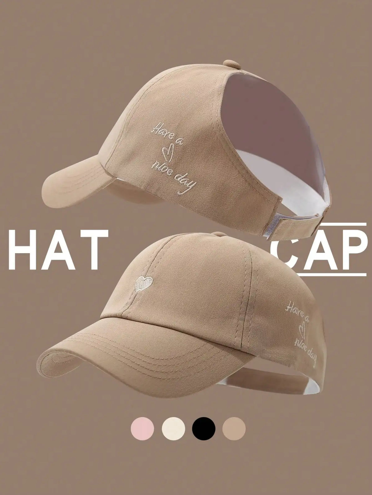 Women's Heart Embroidery Ponytail Hole Top Baseball Cap, Versatile Sun Visor Hat For Summer