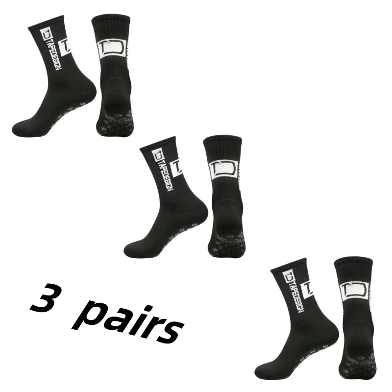 3Pairs/Lot New in ANTI SLIP Tapedesign Football Socks Mid Calf Non-Slip Soccer Sport Cycling Sports Mens Sock Women