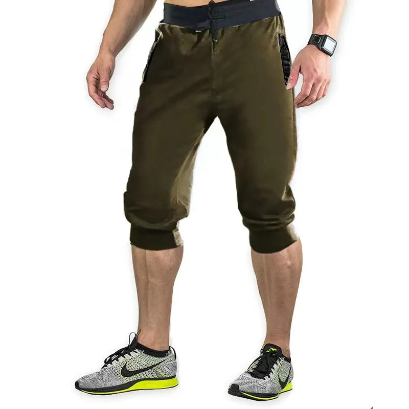 2024 New Mens cross-border sports pants men's casual jogging shorts elastic fitness pants cropped pants M-4XL Men
