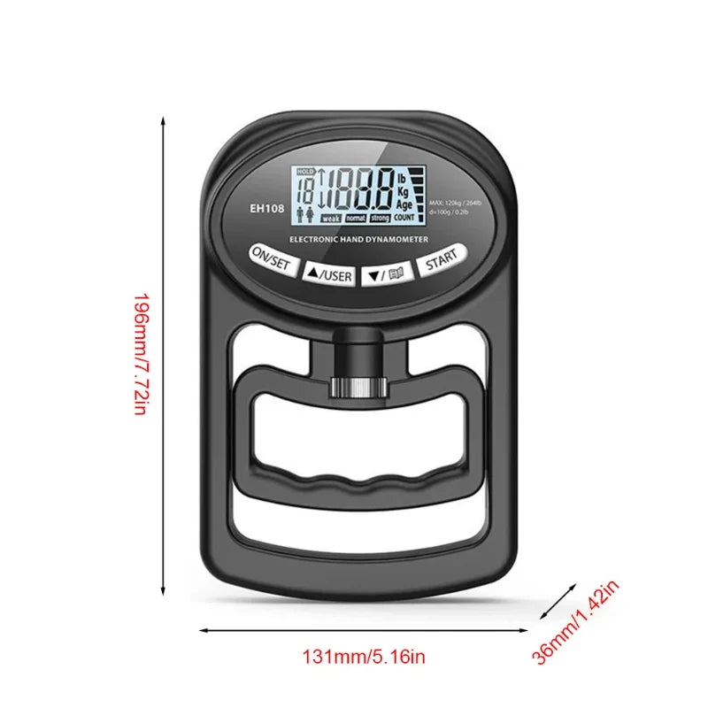 265Lbs/120Kg Grip Strength Meter For Men And Women Tester Digital Hand Dynamometer Training USB LCD Screen