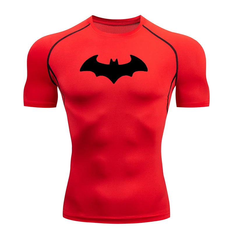 Bat Printed Men's Tight T-Shirt Running Compression T Shirt Gym Fitness Jogging Short Sleeve Male Casual Tops