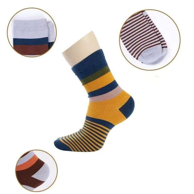 5Pairs/Lot Men's Socks Combed Cotton Outdoor Party Compression Long Socks Fashion Colorful Square Stripe Happy Casual Socks Men