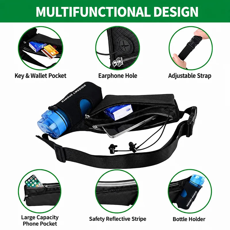 Haissky Upgrade Water Bottle Holder Running Bags For Women Men ,Outdoor Sports Fitness Large Capacity Fanny Waist Pack Pouch
