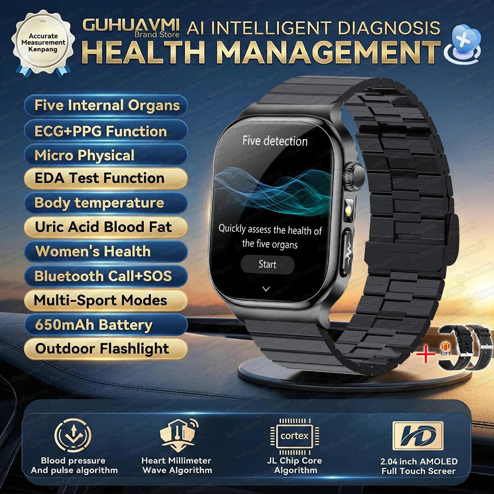 Upgraded Micro Physical Examination Smart Watches For Man Uric Acid Body Fat Five Organ Health Watches Bluetooth Call SmartWatch