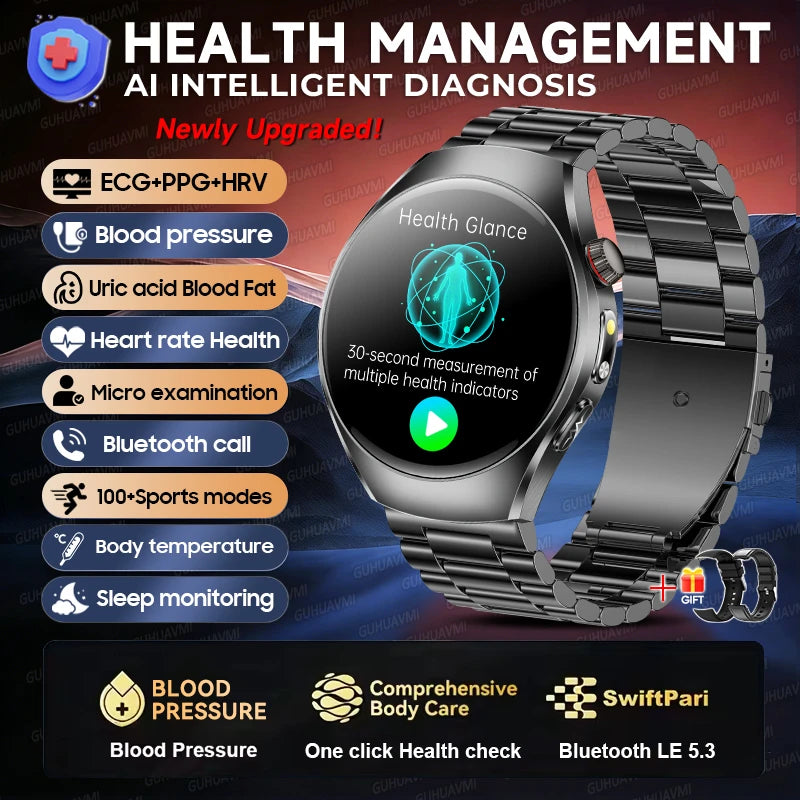 GUHUAVMI 2026Upgrade AI Diagnosis Care Smart Watch 1.47-Inch AMOLED ECG+PPG Blood Pressure Blood Lipid Smartwatchs For Men Women