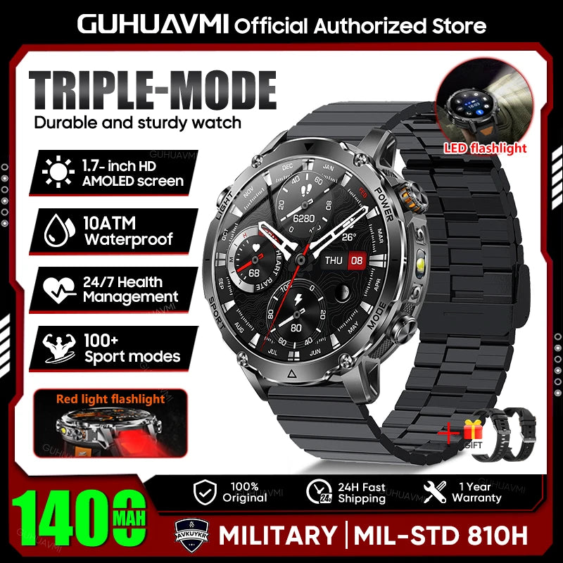 New GPS Sapphire Glass Smartwatch Business men 1.7-inch AMLED Screen Clock 1400mAh Battery 10ATM waterproof Titanium alloy Watch