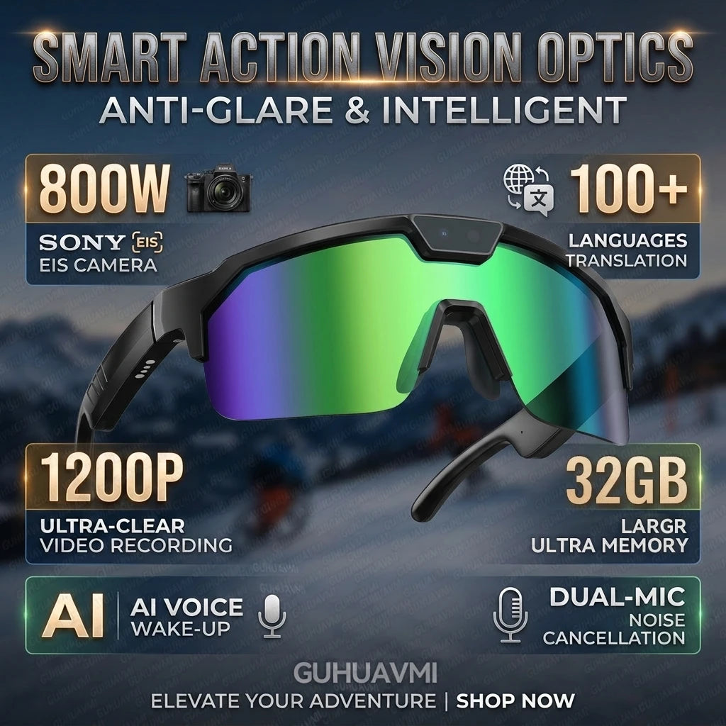 2026 New AI Smart Sports Glasses with 30MP Camera 4K Anti-shake Bicycle Riding Shooting Artifact Dual Mic 32GB Windproof Goggles