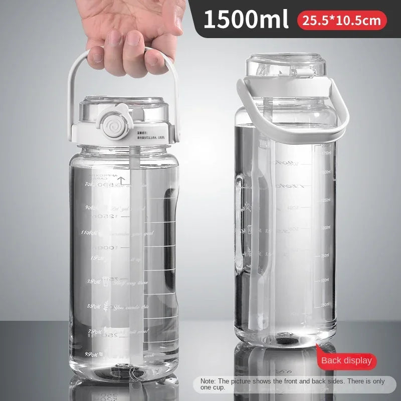 1.5L Sports Water Cup With Straws & Handle BPA-Free Leak-Proof Portable Water Bottle Large Capacity Plastic Straw Water Cup