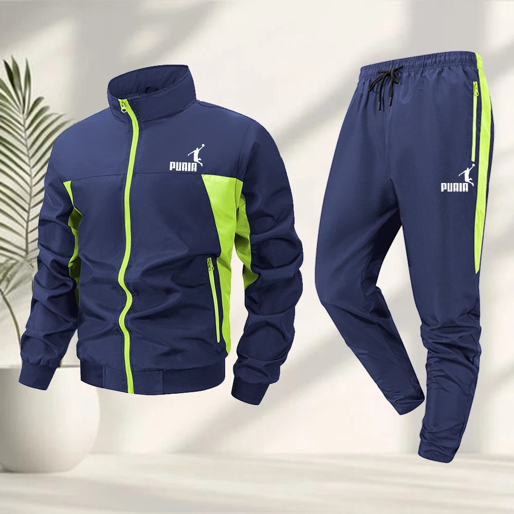 Men's Casual Sportswear Set Printed Zipper Jacket With Long Pants Summer Fitness Cycling Outdoor Daily Commute Suit