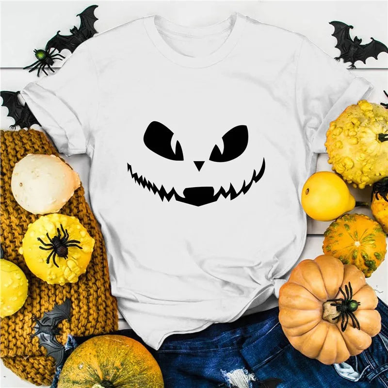 Halloween Pure Cotton Printed Men's and Women's Summer Personalized Short Sleeved New Fashion Trend Loose Casual T-shirt