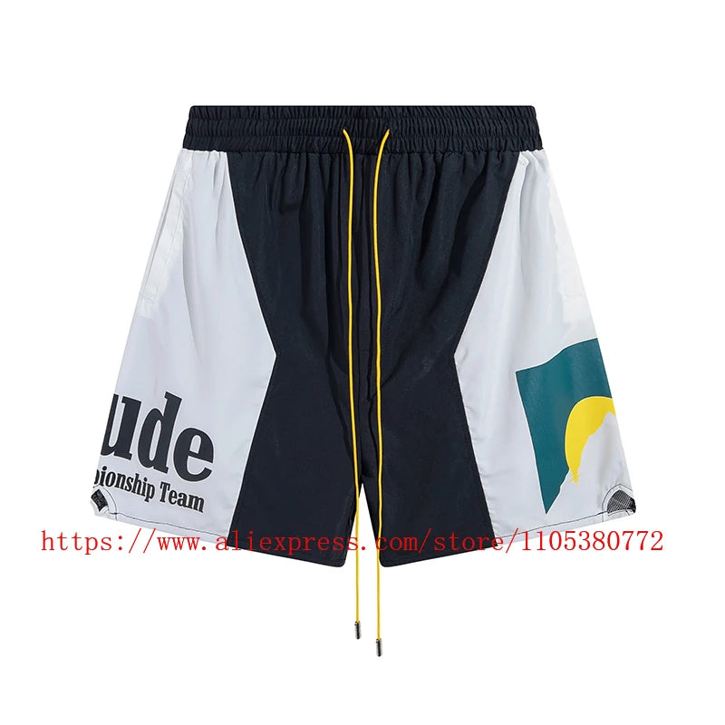 2026 Latest Style Men's Rhude Print Casual Shorts Loose Fit Nylon Drawstring High Quality Beach Sports Shorts Quick Delivery