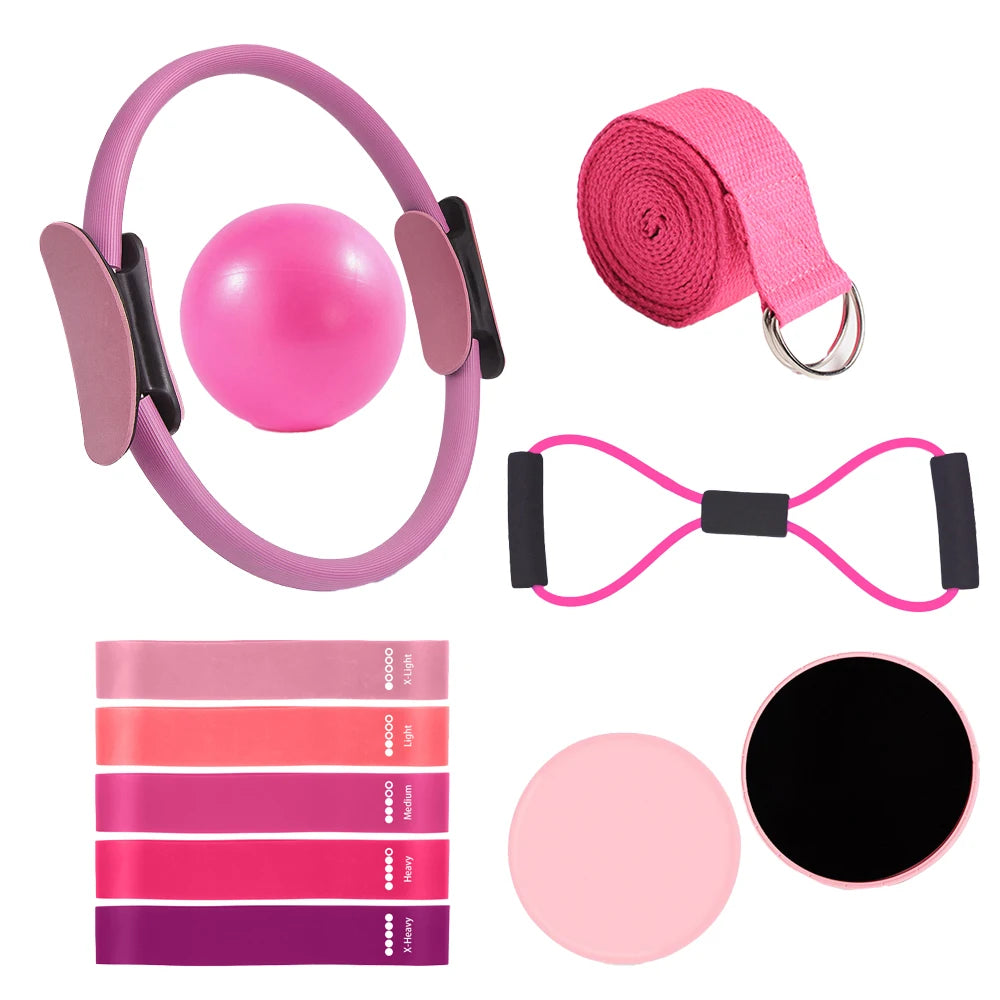 11Pcs Equipment Set Pilates Workout Accessories Circle Mini Exercise Ball Yoga Strap Silicone Tension Band Sliding Plate