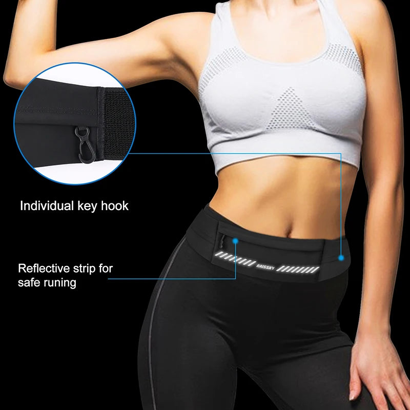 HAISSKY Elastic Sports Running Bags For iPhone 17 16 15 14 Pro Max 17Air 16E 16 Plus Reflective Zipper Waistband Belt Waist Pack