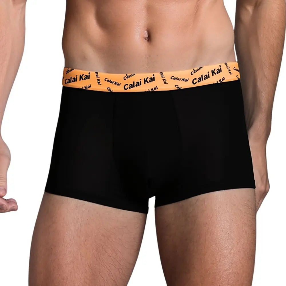 Men Trendy Boxer Briefs Gold‑Black Printed Elastic Waistband Soft Stretch Breathable Underpants for Gym Sports Daily Casual Wear