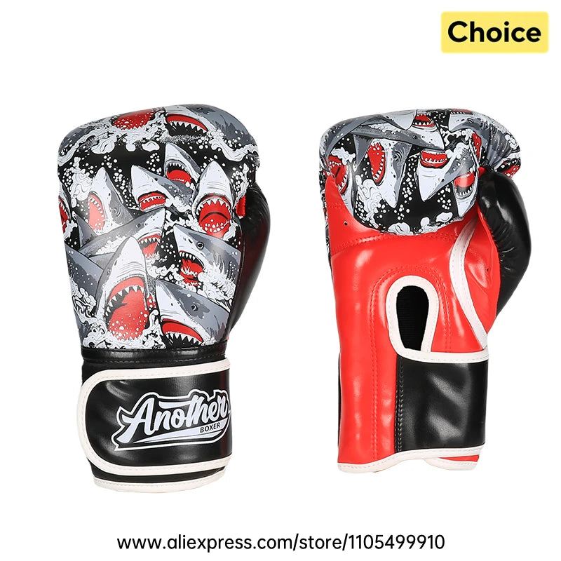 Shark Boxing Training Gloves Kids Adult 4-16OZ Kickboxing Punch Gloves High Density Padding Leather MMA Muay Thai Sparring Glove