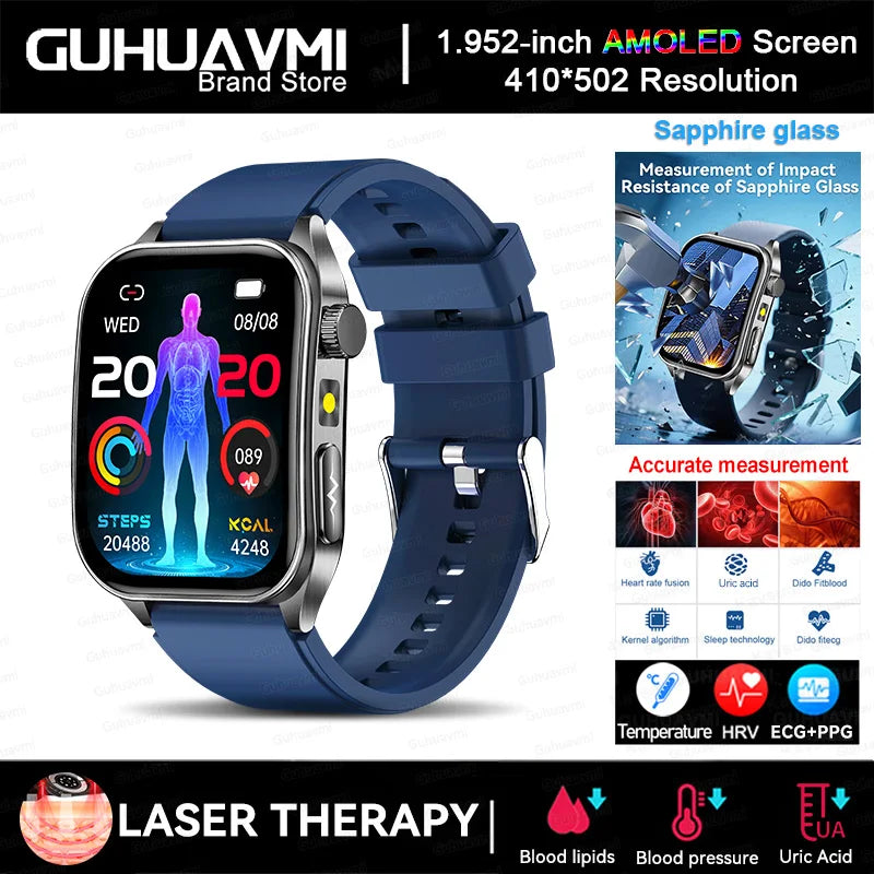 2026 New Non-Invasive Laser Treatment Three High Smart Watch ECG+PPG Blood Fat Uric Acid Health Diagnosis Smart Watches For Man