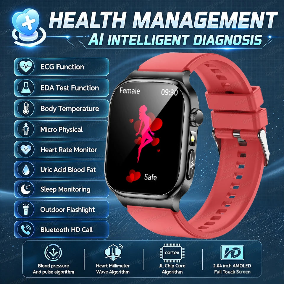 2026 New Hospital Level Health Smart Watch Body Fat ECG Blood oxygen BP Health AMOLED Screen HD Call Sport Smart Watches For Man
