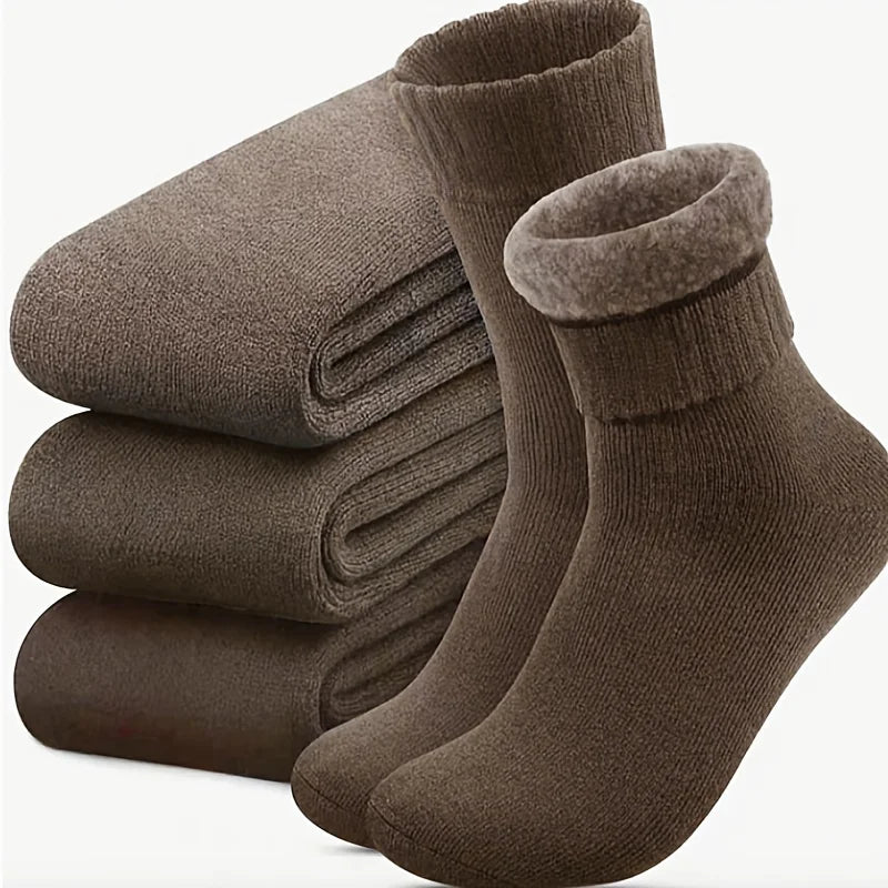 3 Pairs Men's Winter Thermal Socks, Thick Plush Hiking Socks, Toe/Heel Reinforced, Cold Weather Outdoor Socks