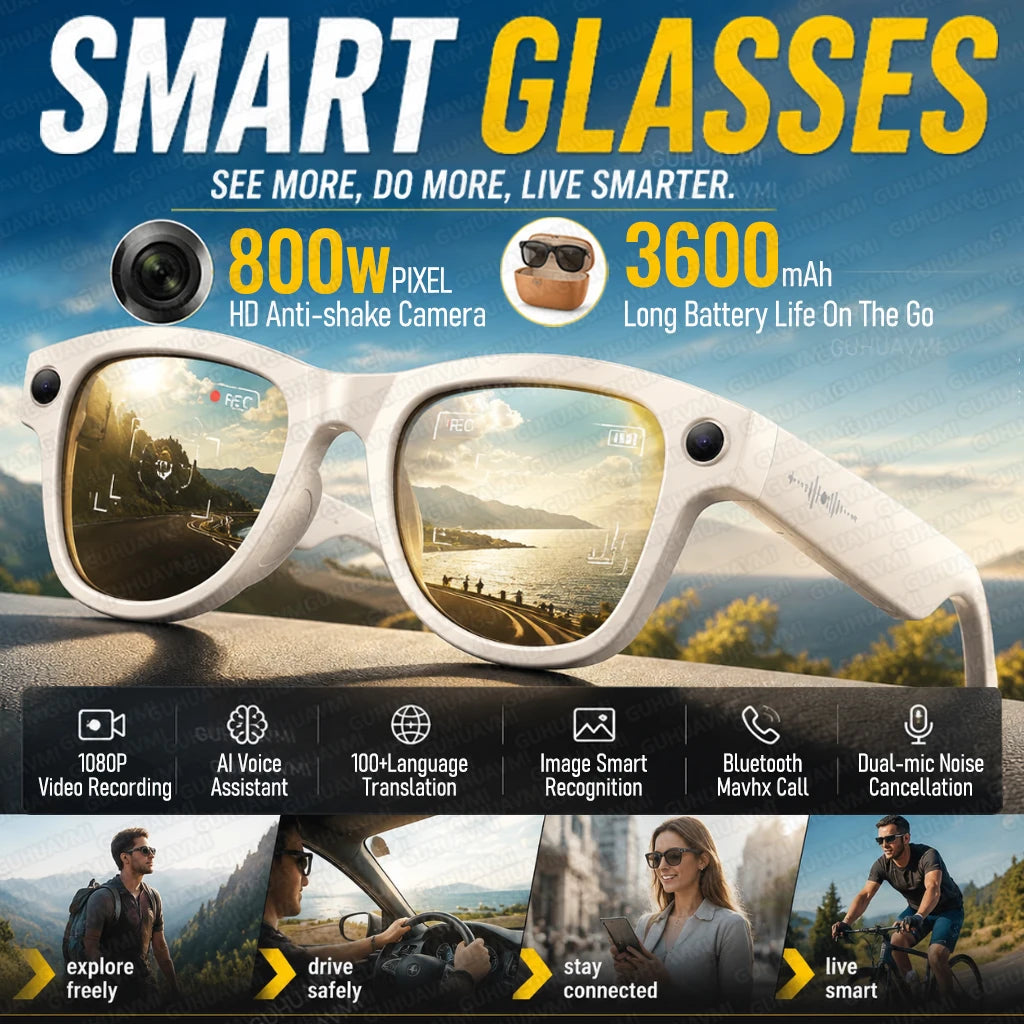 TOP 1 AI Smart Glasses 8MP POV Video Recording 3600mAh Battery Real-Time Translation AI Assistant Photochromic Glasses Men Women