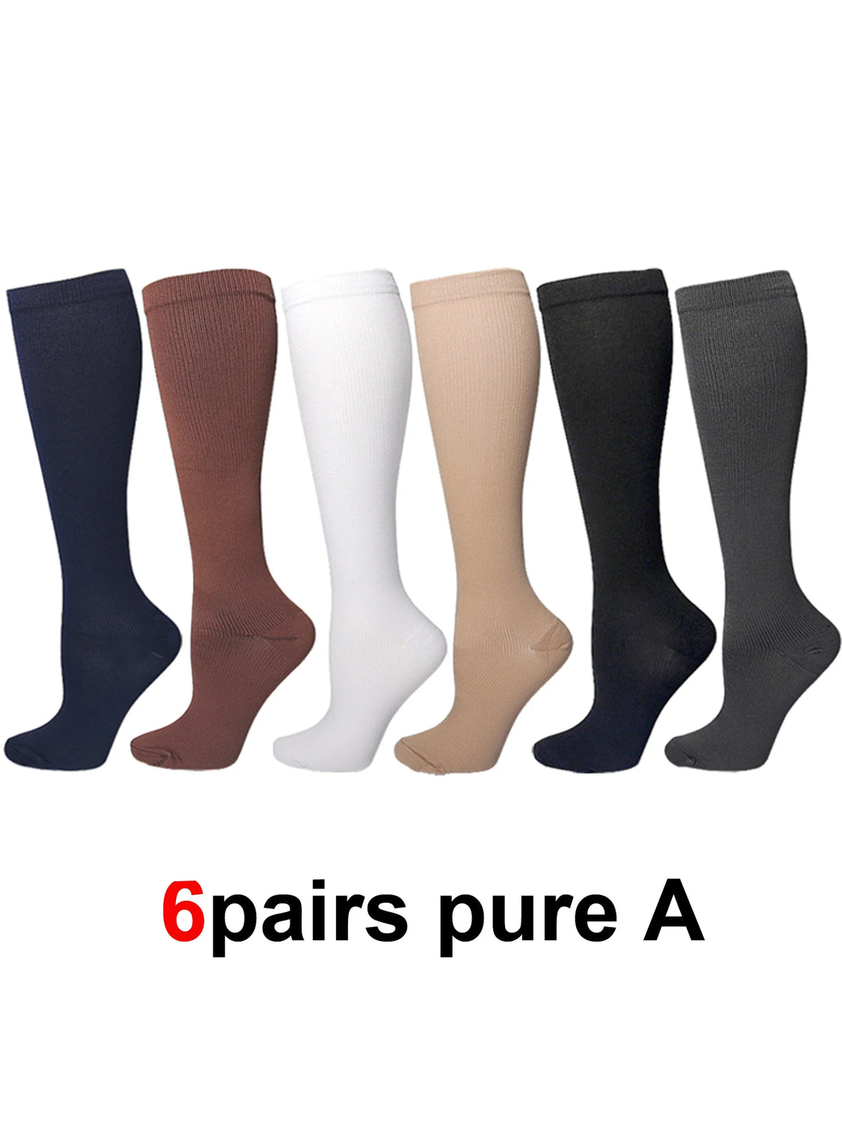 6Pairs Copper Ion Sports Compression Socks for Men Women Solid Color Compression Pressure Socks for Cycling Football Basketball
