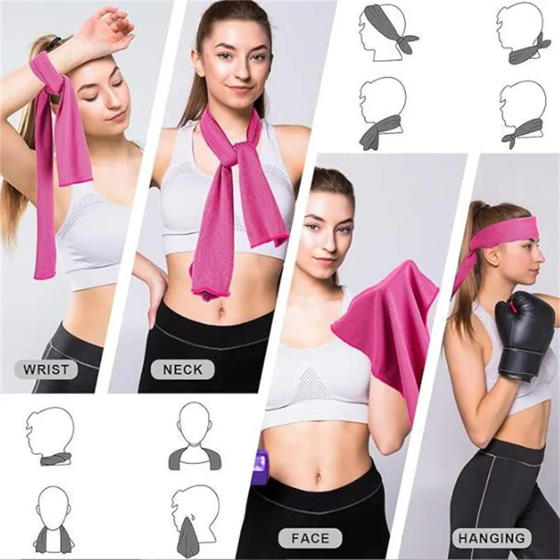 1-100 pcs Sport Towel with Mini Silicon Gel Set Portable Cold Towel Fitness Sport GYM Running Outdoor Quick Dry Cool Towel