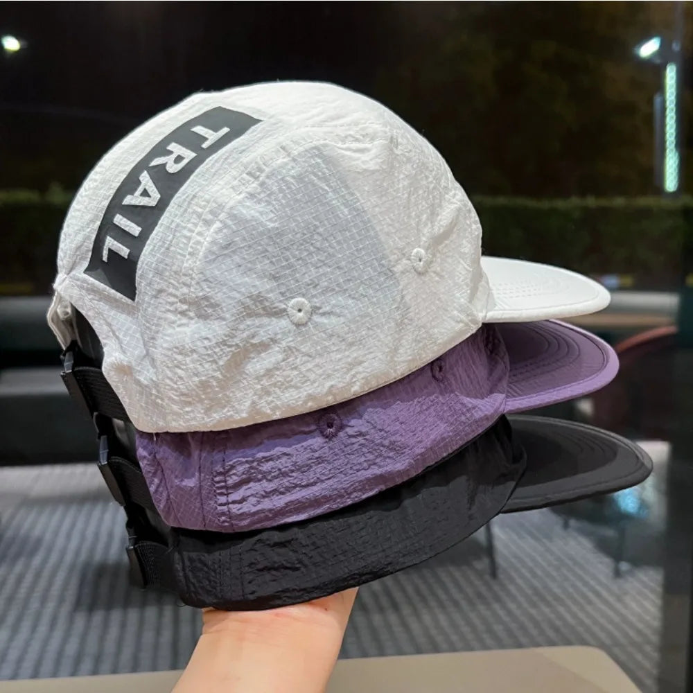 Korean 5‑Panel Letter Printed Baseball Cap, Quick‑Dry Plain Hat for Men Women Outdoor Running Casual Fashion Headwear