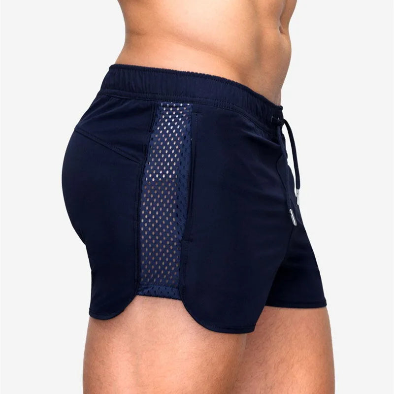 Mens Marathon Athletics Running Shorts Elastic Mesh Breathable Fitness Sportswear Short Pants Quick Drying Gym Workout Shorts