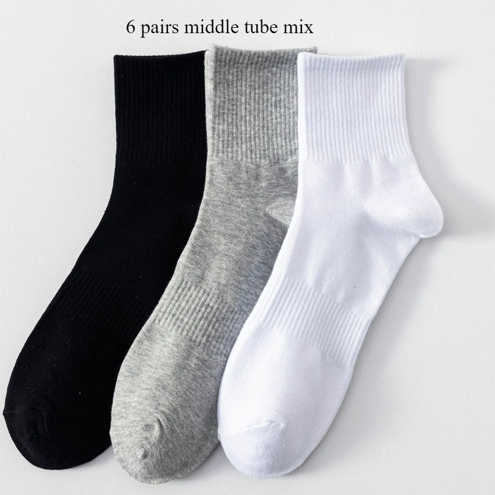6 Pairs Plus Size EUR45-50 Men Socks High Quality Cotton Ankle Socks Black White Grey Crew Socks Sports