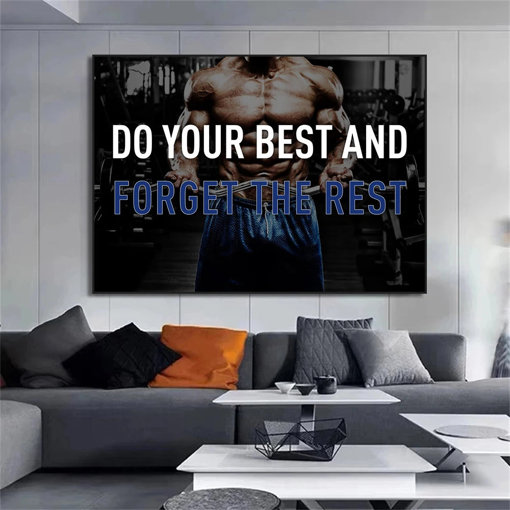 Motivational Quote Bodybuilding Weightlifting Schwarzenegger Man Girl Gym Fitness Poster Prints Canvas Painting Wall Home Decor