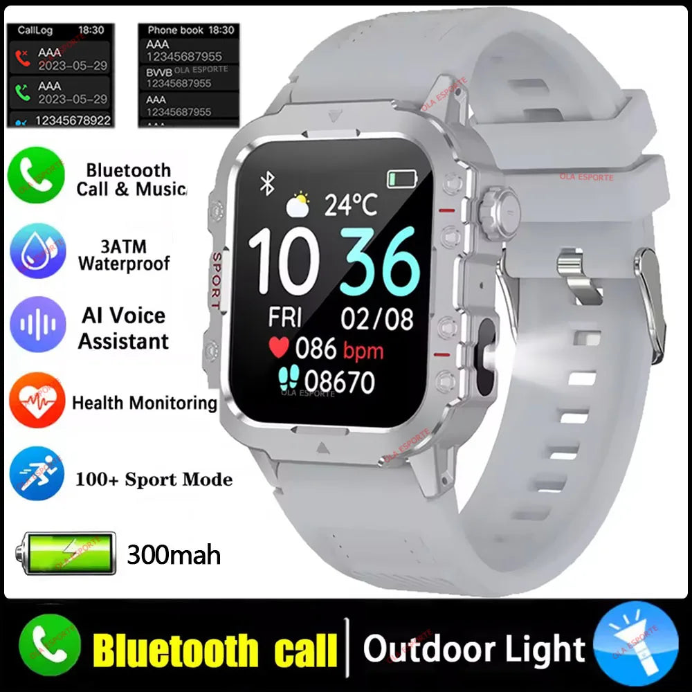 2026 New Military Smart Watch Men 3ATM Outdoor Sports Fitness Tracker Blood Pressure Health Monitor BT Calls GPS Smartwatch Hw12
