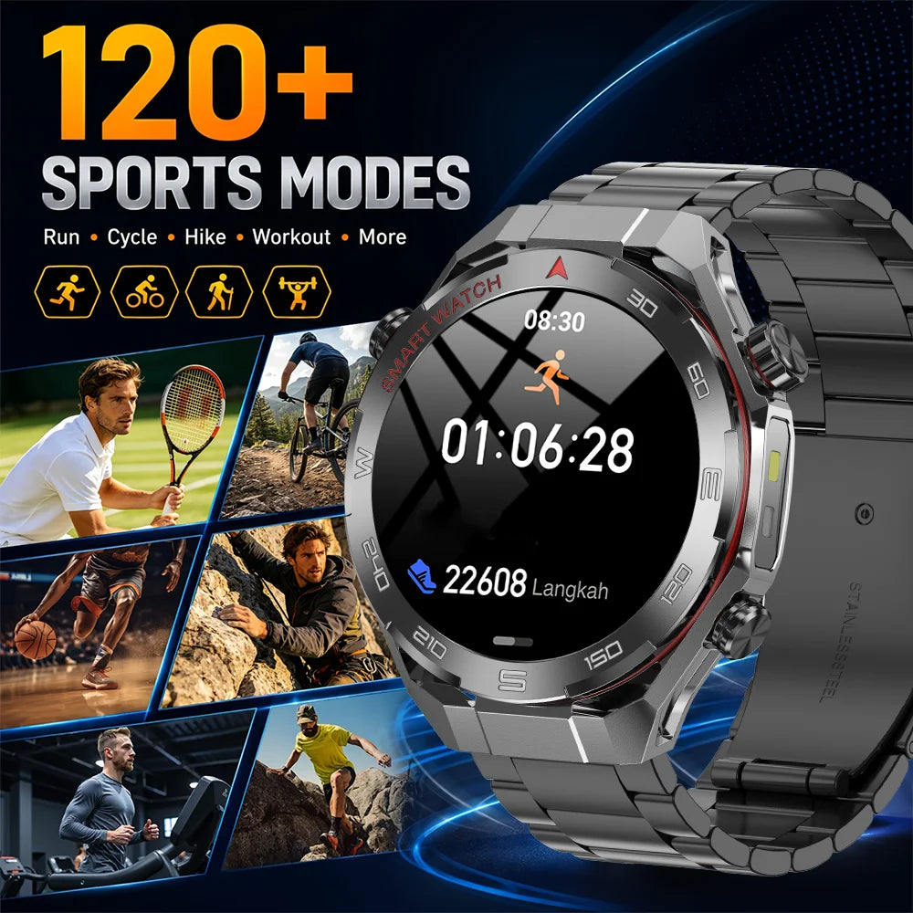 2026 New GPS Sports Smartwatch 300mAh Large Battery LED Flashlight Compass Barometer Military Grade Men's Smartwatch Gift