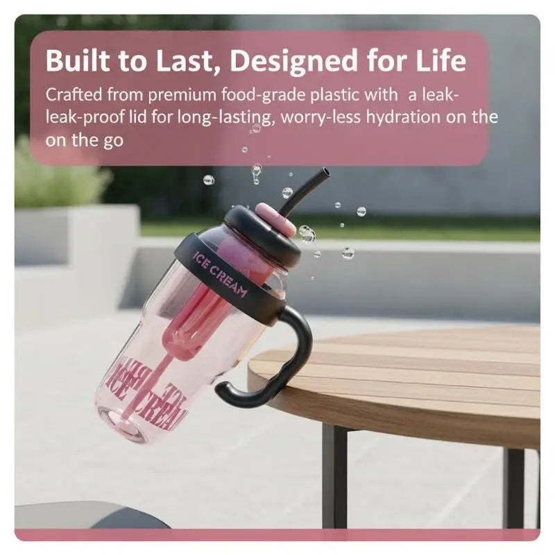 1300ML Plastic Water Bottle with Straw for Kids Large Capacity Cute Cup School Travel Outdoor