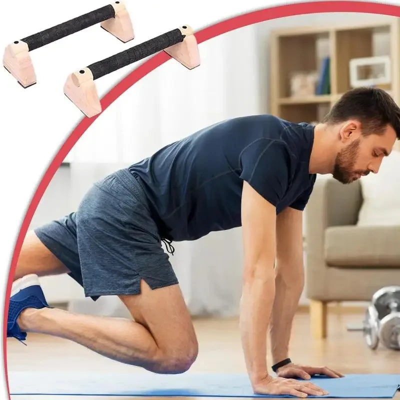 Wooden Push Up Handles Parallettes Bars Workout Equipment Non Slip Grips For Strength Calisthenics Household Fitness Man Woman