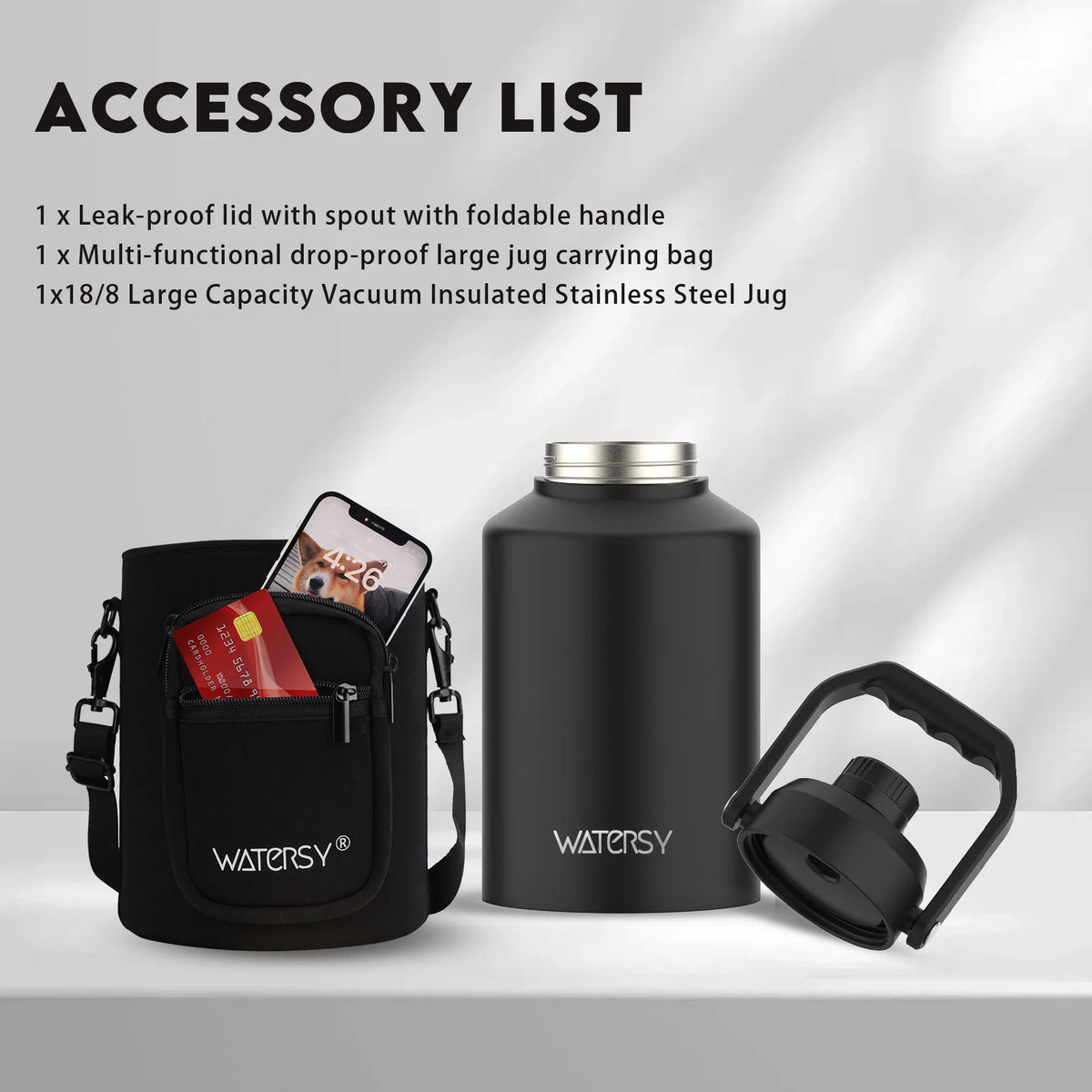 WATERSY 64/87/128oz Large Capacity Insulated Water Bottle Stainless Steel Thermal with Lift Hands Outdoor Camping Vacuum Flask
