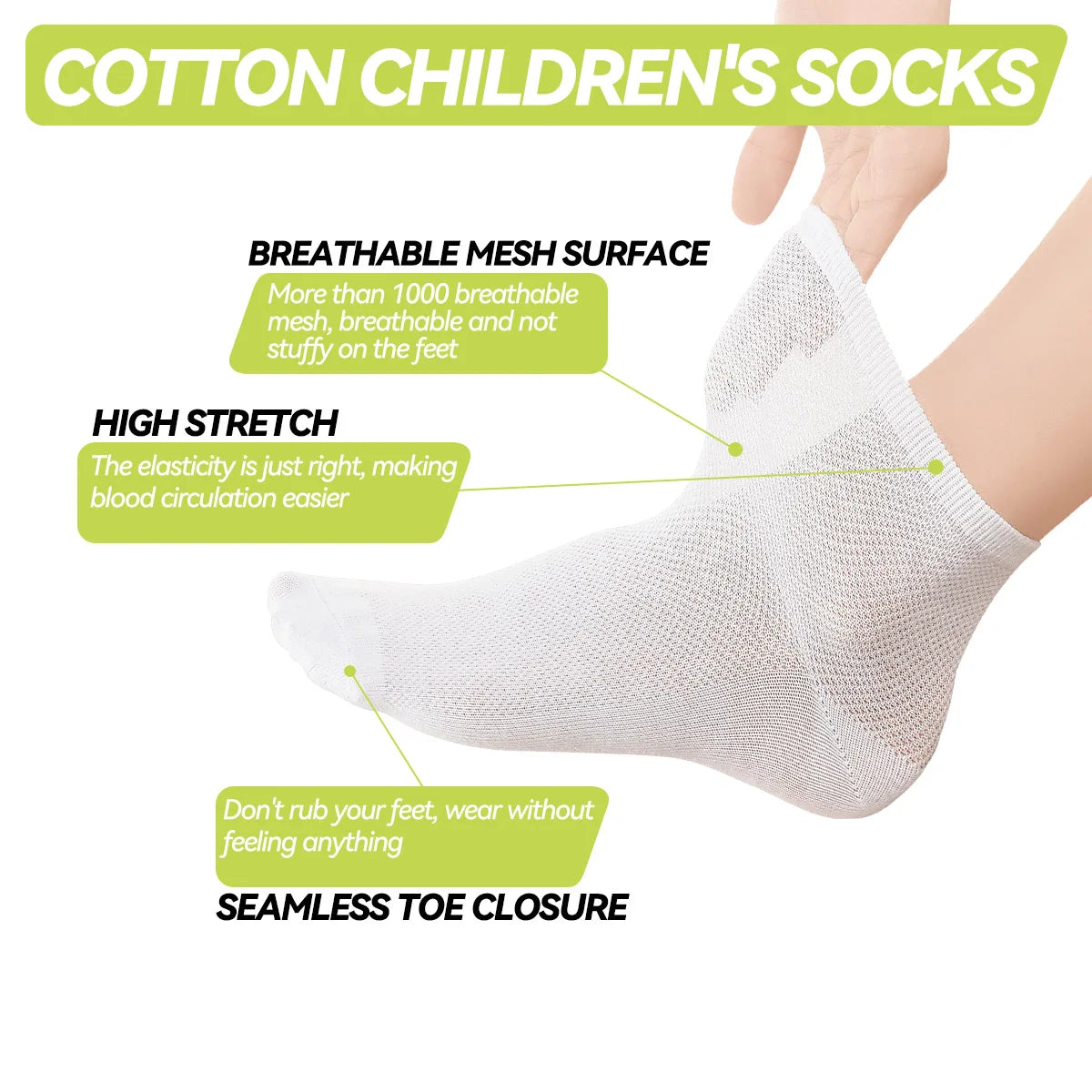 Children's Pure Cotton Mesh Boneless Summer Thin Ankle Socks OEKO-TEX Certified Safe for Kids Boys and Girls for School and Home
