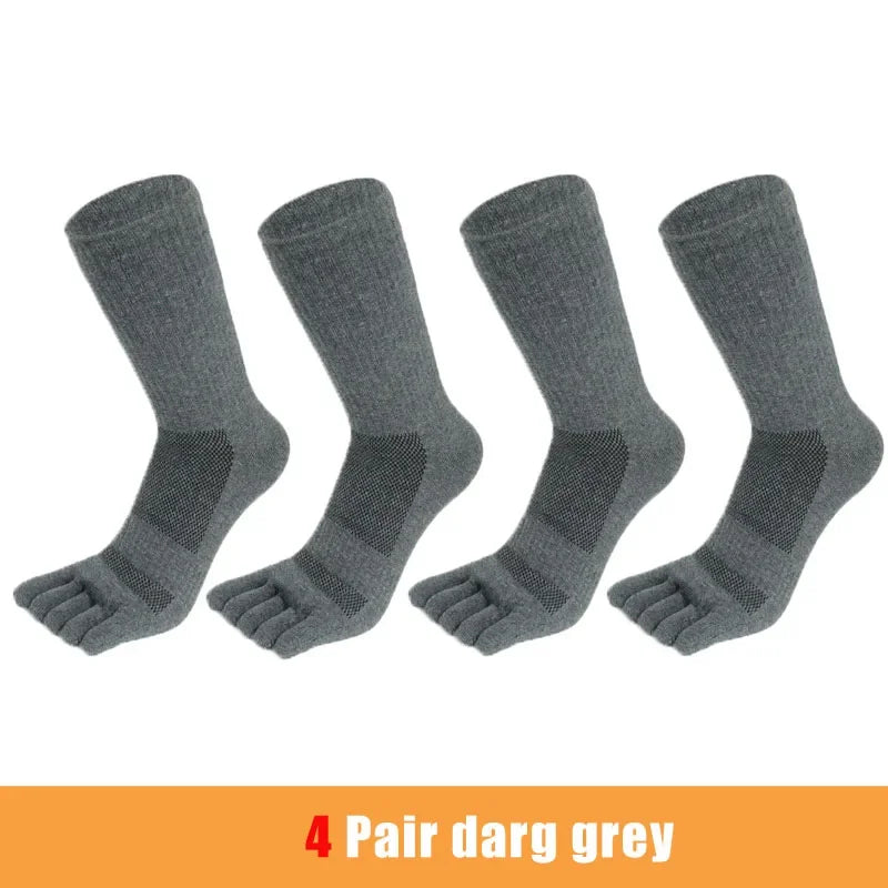 4 Pairs Man Toe Socks Long Sport Plus Large Cotton Compression Mesh Sweat-Absorbing Outdoor Bike Run Hiking Five Finger Sock Boy