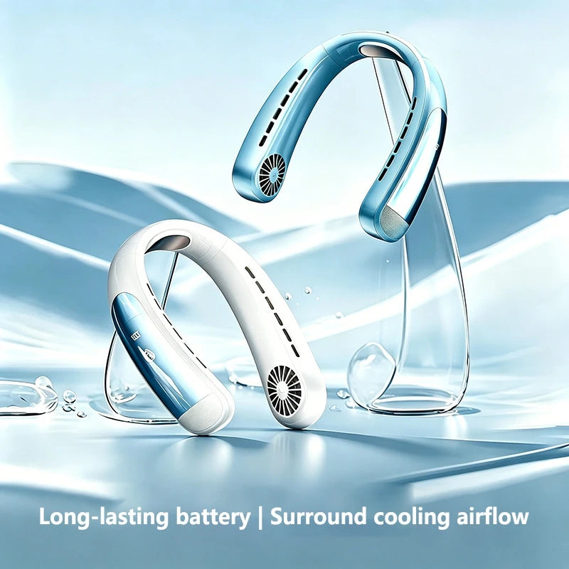 Lenovo USB Rechargeable Bladeless Neck Fan Digital Display Turbo High Speed Portable Hiking Outdoor Wearable Hands-Free