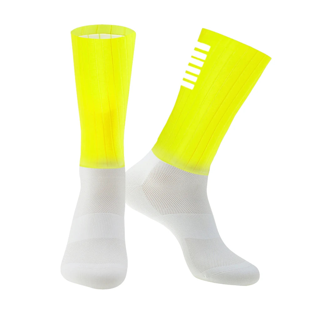 YKYWBIKE Anti Slip Silicone Aero Socks Whiteline Cycling Socks Men Bicycle Sport Running Bike Socks