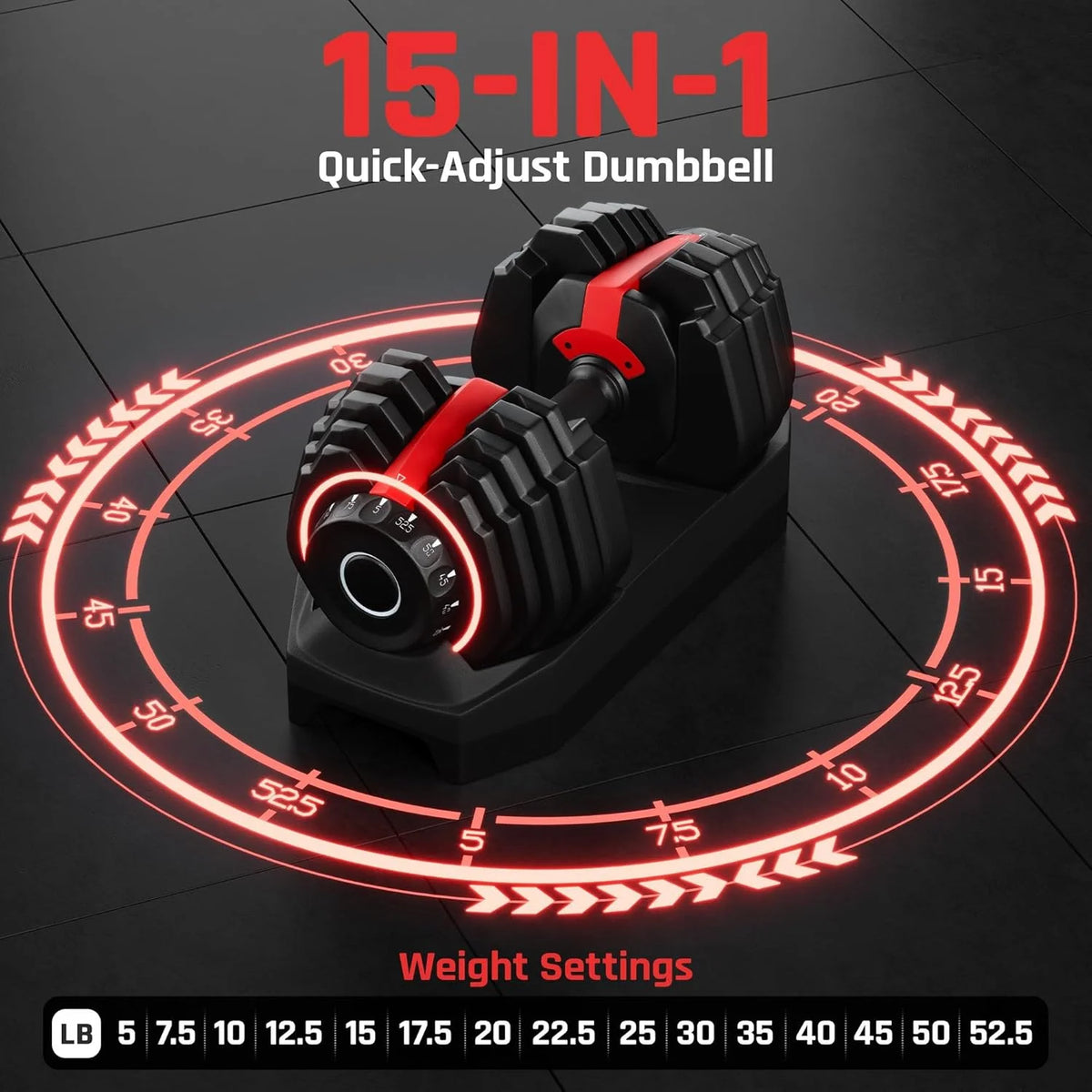 Adjustable Dumbbell Set 52.5 LBS Adjustable Dumbbells Fast Adjust Dumbbell Weight Set with Anti Slip Handle and Tray for