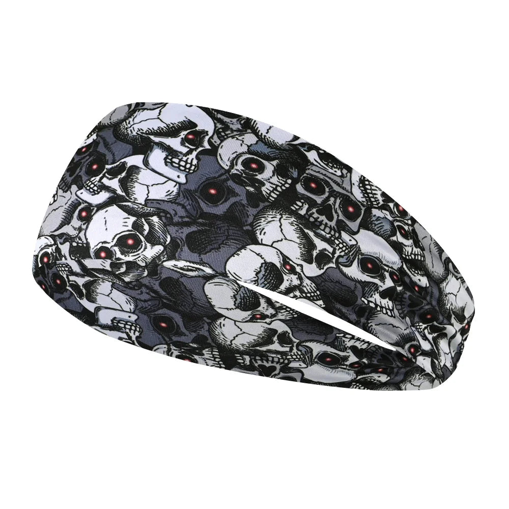 Elastic skull print sports headband, sweat-absorbent sports headband, unisex non-slip fitness headband, cycling street headband