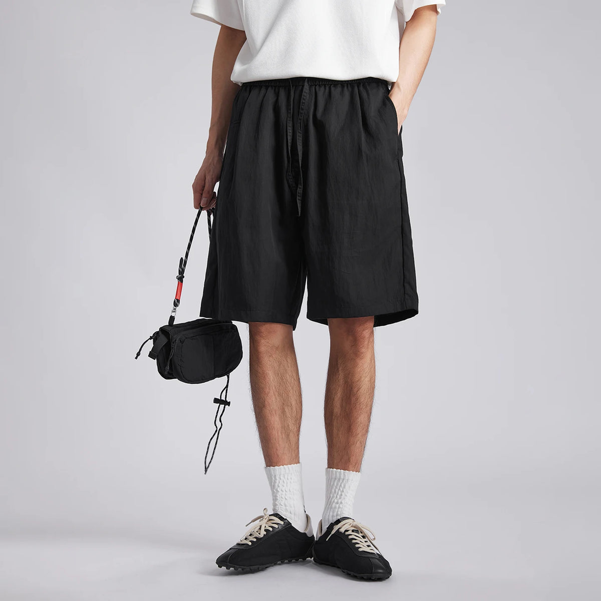 Men's Lyocell Cotton Shorts 2026 Summer Solid Color Drawstring Elastic Waist Wide Leg Five Points Sports Casual Pants