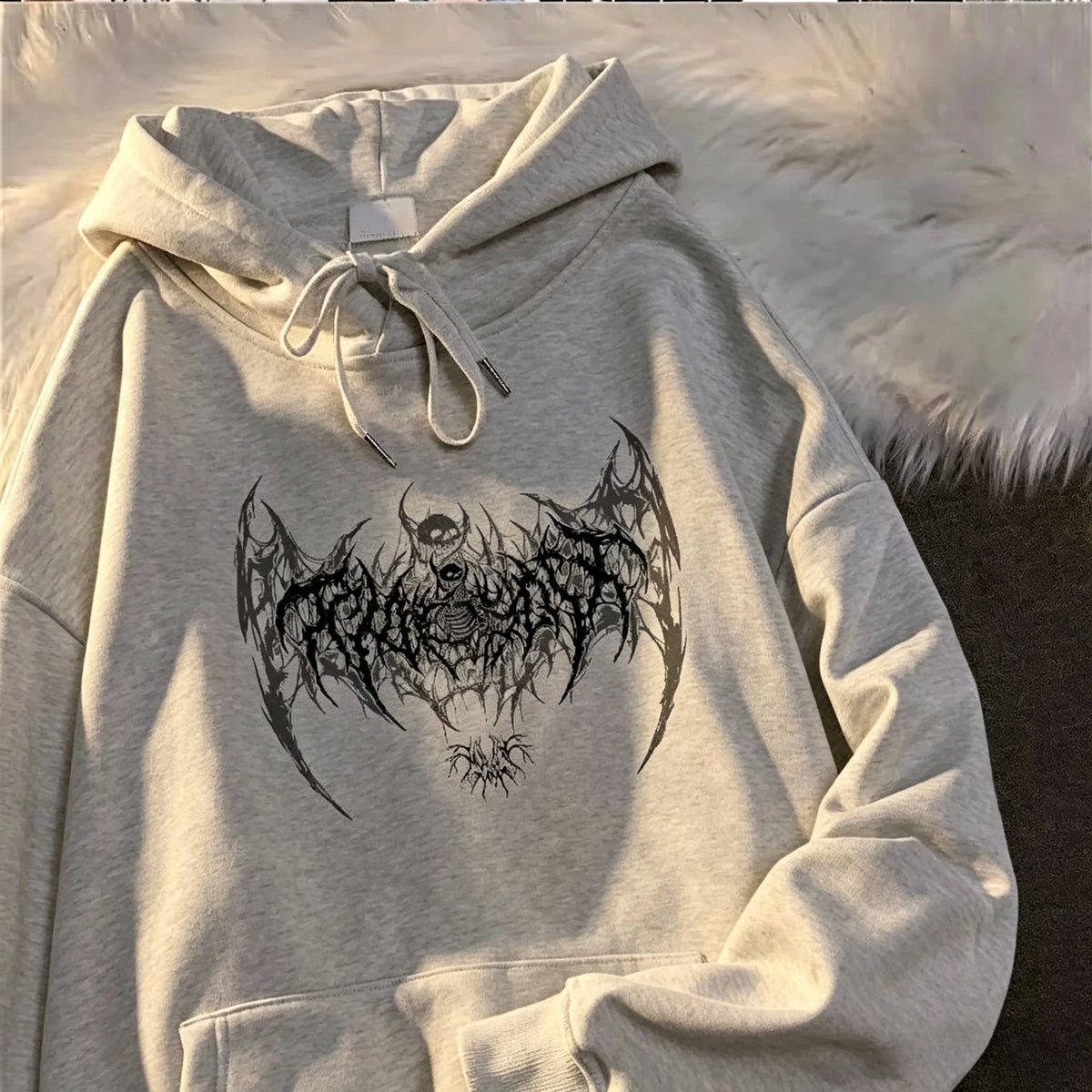 Skull Graphic Printed Long Sleeve Men Hooded Women's Sweatshirt Gothic Top Black Punk Style Fashion Cool Girl Unisex Hoodie