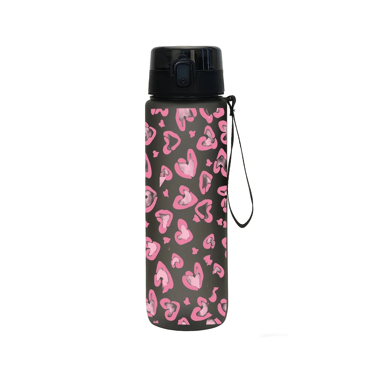 1Pc 750ml Heart Print Water Bottle, Leakproof Flip Top Sports Bottle with Lanyard, Portable Travel Gym Drinking Cup for Women Gi