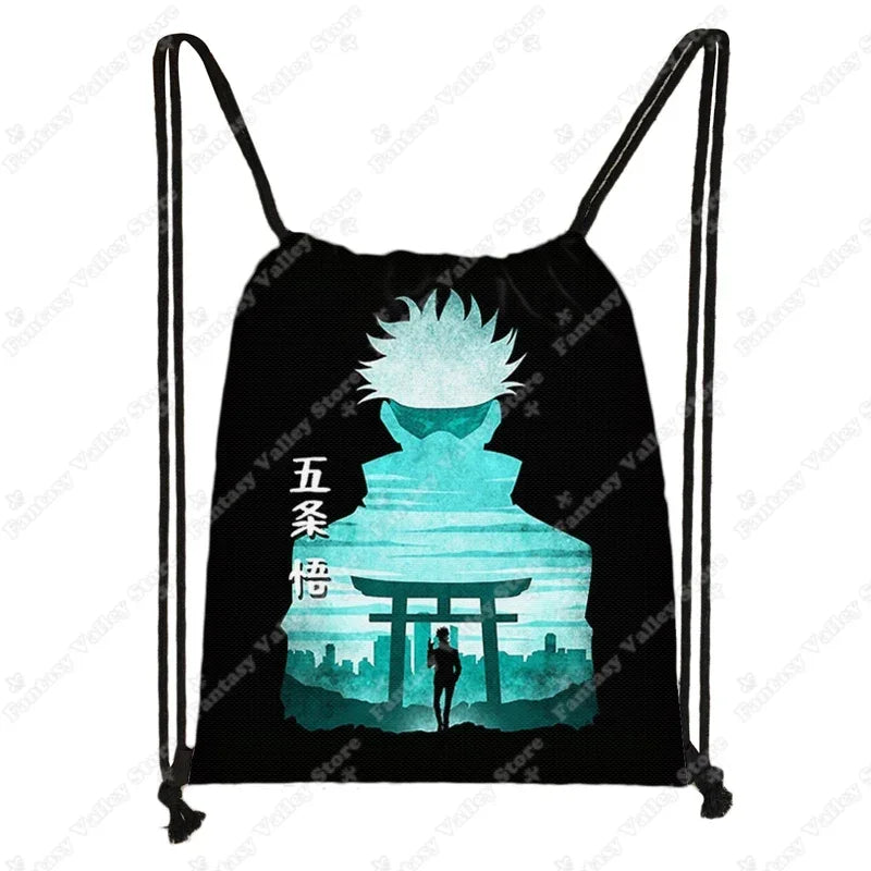 Anime Jujutsu Kaisen Backpacks Gojo Satoru Yuji Itadori Drawstring Bag Harajuku Large Capacity Storage Bags Outdoor Shoulder Bag